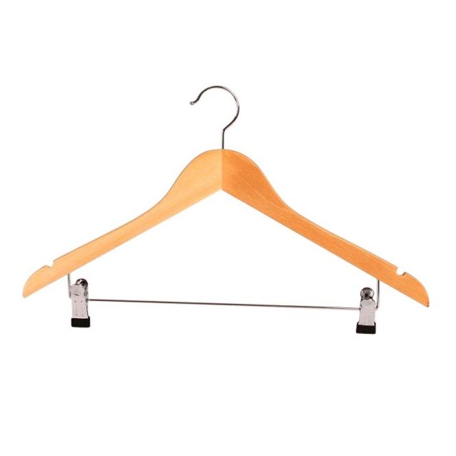 Huvudbild Trähängare rak med stång och clip 45cm 50-pack 